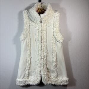 Lucky Brand Women Cream Faux Fur Vest Size XL Fall Boho Western Cowgirl
